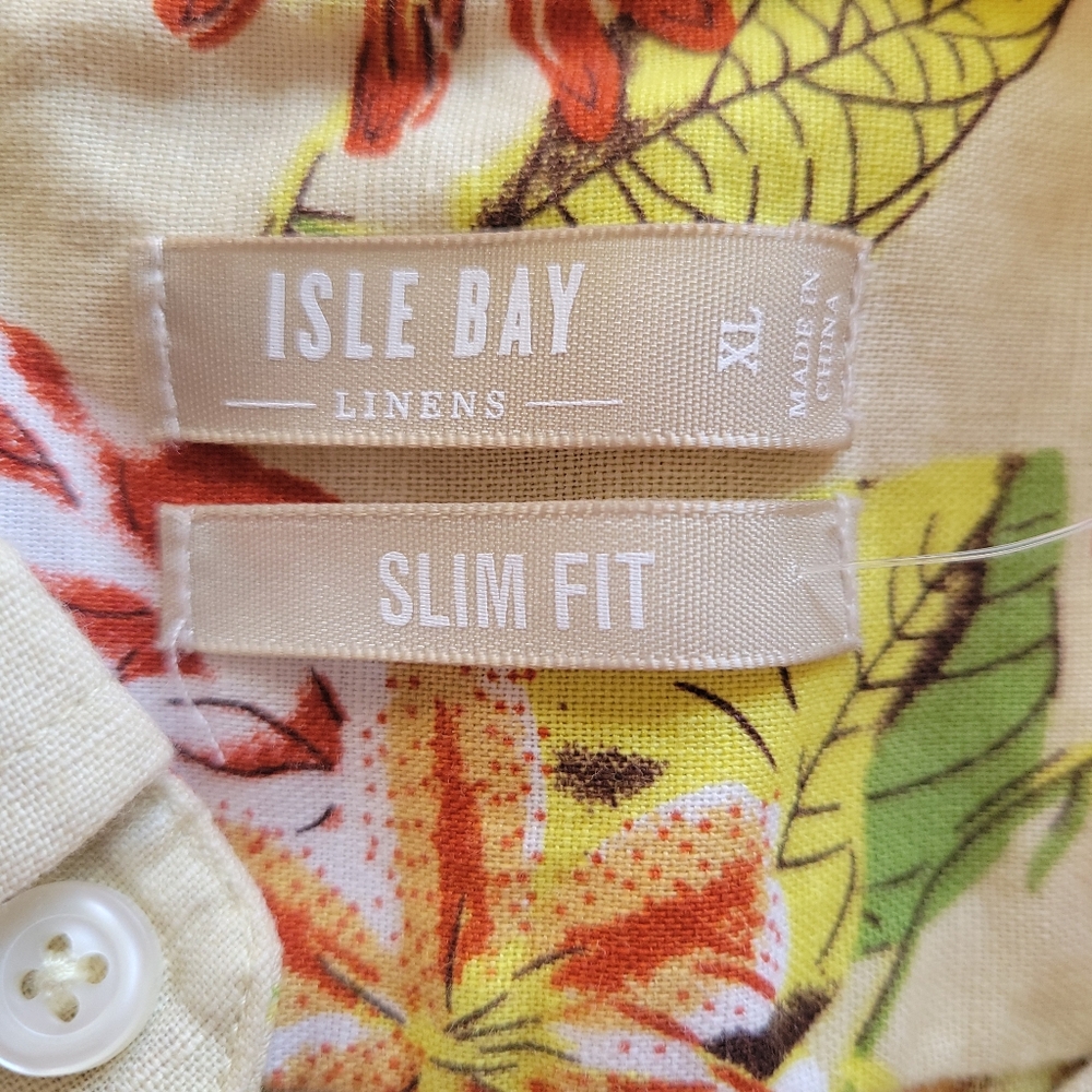 Isle Bay Linen Blend Aloha Hawaiian Shirt XL Tropical Floral Button Down - Picture 8 of 9